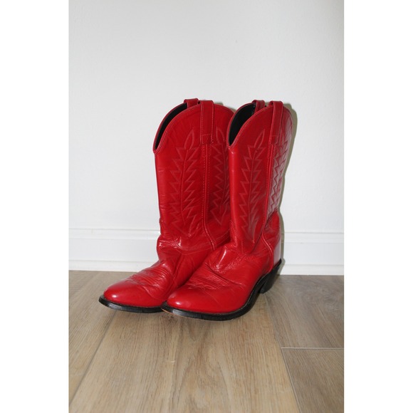 Shoes - Red Leather Western Cowboy Boots Pointed Toe Embroidered SCL7016M Women's 6.5-7